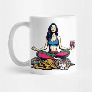 Woman Cat and Wine Meditation Mug